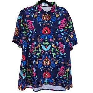 KYKU Mens Button Up‎ Floral Shirt Size XL Bohemian Retro Colorful Art to Wear